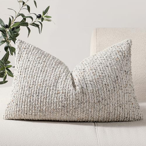 14x24 Cream Grey Lumbar Pillow Cover Textured Boucle Striped Chic Morden Boho Accent Farmhouse Rectangular Decorative Couch Pillow Case for Home Decor Bed Sofa Living Room - color: Grey & Cream, size: 24" x 14" (Pack of 1)