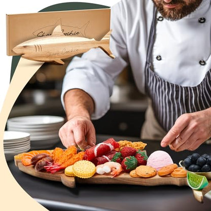 Funny Shark Charcuterie Board for Cutting Serving Cheese Meat Housewarming Gift Acacia Wood Decorative Charcuterie Board for Kitchen Birthday Xmas Wedding Parties, 24 x 9.1 x 0.6"(Classic) - style: Classic