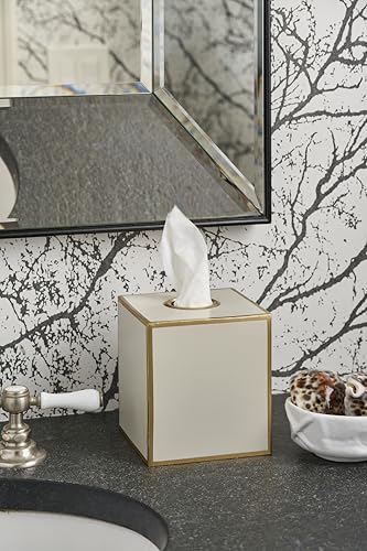 Jaye's Studio Taupe Tissue Box Cover, Square Metal Gold Cube for Bathroom | Matte Hand-Painted Finish, Fits Standard Facial Holders, Polished Trim, Open Bottom, Nursery Vanity Desk Use - color: Taupe