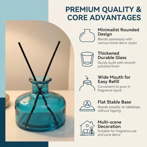 200ml Blue Glass Reed Diffuser Bottle, Empty Refillable Aromatherapy Jar | Wide body for better fragrance dispersion Narrow neck fits most standard reed sticks - color: Blue