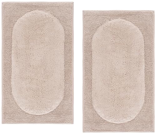 SAFAVIEH Plush Master Bath Collection – Zino Natural Textured Bath Mat Set of 2, 21" x 34", Cotton with Non-Slip Backing (PMB915B-2134-SET2) - color: Natural