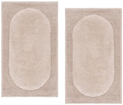 SAFAVIEH Plush Master Bath Collection – Zino Natural Textured Bath Mat Set of 2, 21" x 34", Cotton with Non-Slip Backing (PMB915B-2134-SET2) - color: Natural
