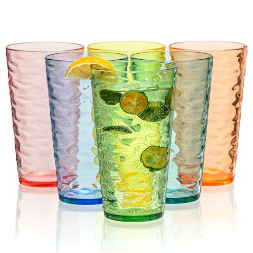 20-ounce Plastic Tumblers, Acrylic Drinking Glasses High-Balls, set of 6 Multicolor Reusable Plastic Cups, Stackable, BPA-Free, Shatter-Proof, Dishwasher-Safe - color: Multicolor