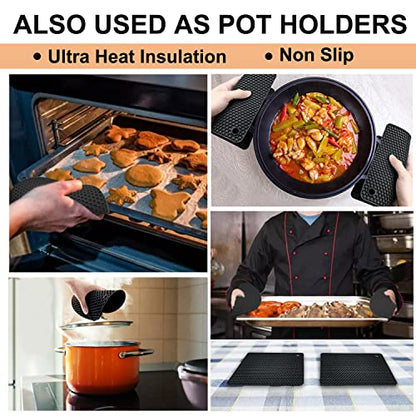 Walfos Silicone Trivet Mats - 4 Heat Resistant Pot Holders, Multipurpose Non-Slip Hot Pads for Kitchen Potholders, Hot Dishers, Jar Opener, Spoon Holder, Food Grade Silicone & BPA Free (Black) - style: 7.1+7in, 4 Black Round + Square