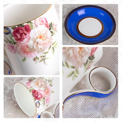 KAMMAK Tea Cups and Saucers Set of 2, Porcelain Coffee Cups, JBE015 | Stackable Espresso Mugs, Ceramic Demitasse for Coffee, Cappuccino, Latte, Americano, Tea - size: 8CZJBE015