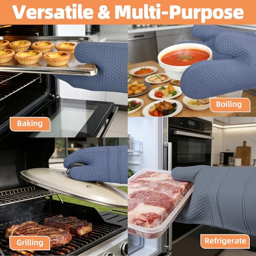YUTAT Silicone Oven Mitts,Heat Resistant Oven Gloves with Soft Polyester Filling,Perfect for BBQ, Baking and Cooking,Blue,2 Pcs Set - color: Blue-honeycomb Surface, size: 13“L x 7"W-2 Piece