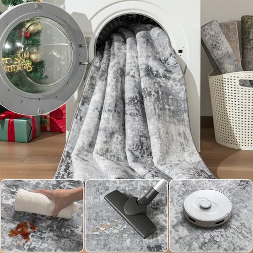 Kelarea Washable Runner Rug 2x6, Non-Slip Low Pile Abstract Grey | Water & Stain Resistant, Pet Friendly, Easy Clean, Ultra Soft, for Entrance, Kitchen, Bedroom, Hallways - color: Light Grey, size: 2' x 6' (Rectangular)