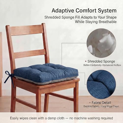 Chair Cushions for Dining Chairs Set of 4, 15.5" x 15.5" x 3.5" Kitchen Chair Cushions with Ties, Upgraded Silicone Non-Slip Bottom, Premium Shredded Memory Foam Chair Pads, Navy Blue - color: Navy Blue