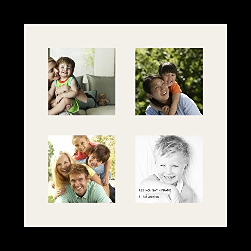 ArtToFrames Collage Photo Frame Single Mat with 4-4x4 Openings and Satin Black Frame. - color: 4 - 4x4 - (2377)
