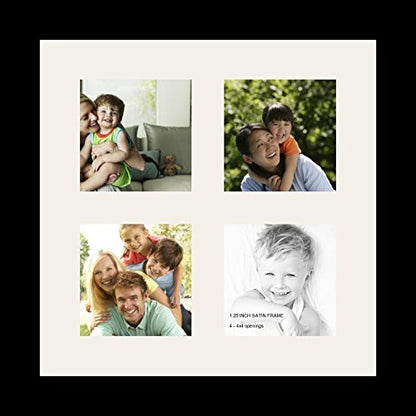 ArtToFrames Collage Photo Frame Single Mat with 4-4x4 Openings and Satin Black Frame. - color: 4 - 4x4 - (2377)