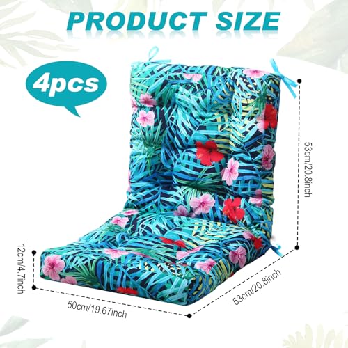 Hoteam 4 Set Outdoor Patio Chair Cushions 20 x 42 in Deep Seat Waterproof Patio Cushions Set for Furniture Replacement Removable Seat and Back (Palm) - style: Palm