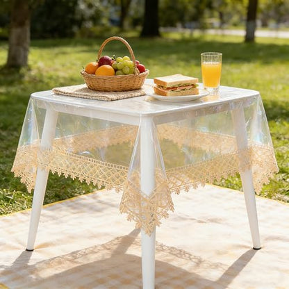 Clear Plastic Tablecloth Vinyl Table Cover 55" x 86",6-8 Seats | Waterproof Oil Proof Rectangle Table Cloth Protector for Dining Table Parties Camping Crystal Clear Lace Tablecloth - size: 86" x 55" (Rectangular)