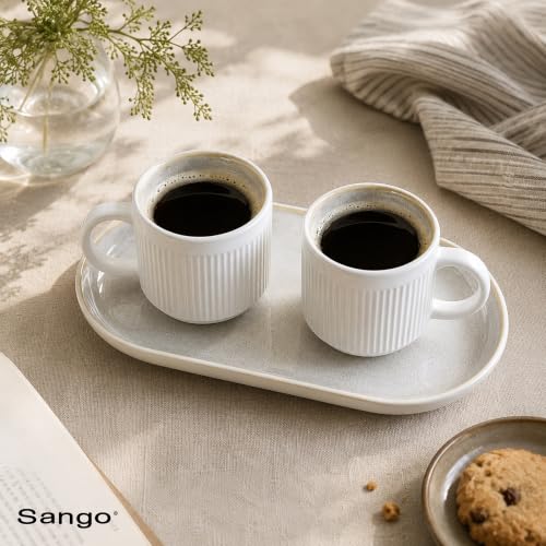 SANGO Anderson Serving Platters Set of 2, 14/12 Inch Stoneware Serving Dishes for Entertaining, Glossy Party Serving Trays for Food, Buffet Oval Platters for Bread, Appetizer, Cheese, Reactive Cream - color: Cream