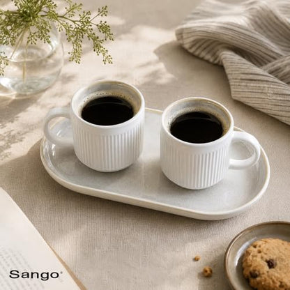 SANGO Anderson Serving Platters Set of 2, 14/12 Inch Stoneware Serving Dishes for Entertaining, Glossy Party Serving Trays for Food, Buffet Oval Platters for Bread, Appetizer, Cheese, Reactive Cream - color: Cream