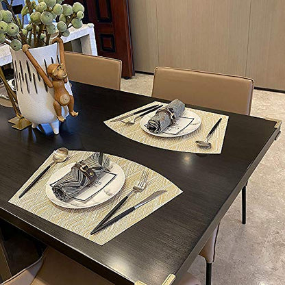 Woven Vinyl Placemats for Dining Table Durable Heat Resistant Washable Wedge Placemats for Round Table,Placemats Set of 6,Gold - color: Wedge:gold