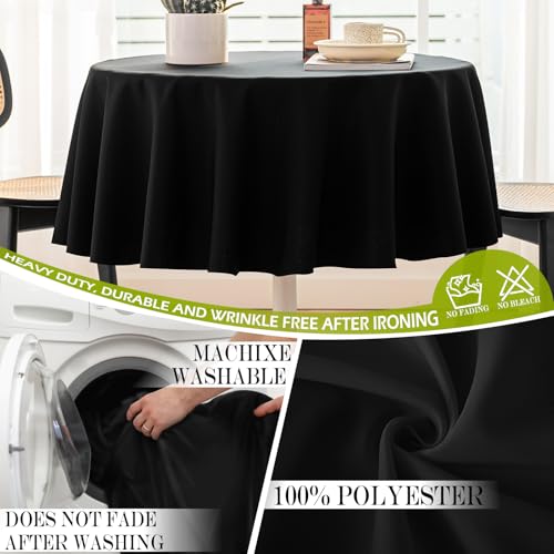 BYDOLL Table Cloth 48 Inch Round Tablecloth Fits Max38 Inch Diameter Table Top,Black Polyester Washable Wrinkle-Free Spillproof Tablecloth for Party Patio Cover - color: Black, size: 48" x 48" (Round-Fits Tables 24''-36'')