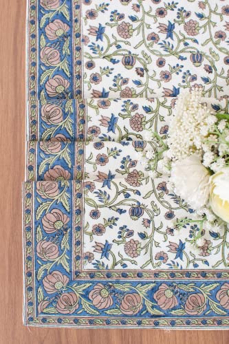 Midnight Blue Side Table Runners ( 100% Cotton, Floral Hand Block Print, 14x36 inch, Pack of 1) Fabric Lined | No Fray Edges | for Home, Kitchen, Dining Room, Holiday, Wedding Party Décor
