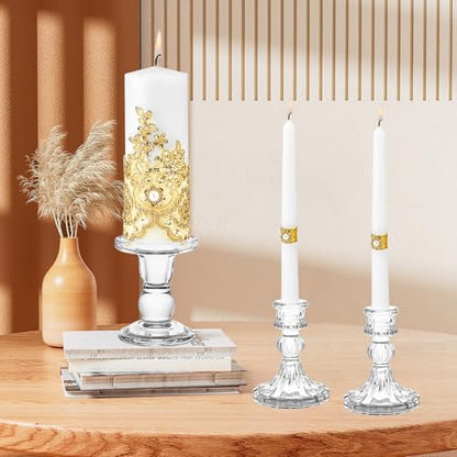 Unity Candle Holder - Glass Candle Holders for Pillar Candles Taper Candles, Glass Candlestick Holders Set of 3, Decorative Clear Glass Candlestick Holder for Wedding Table Dinning Church Centerpiece