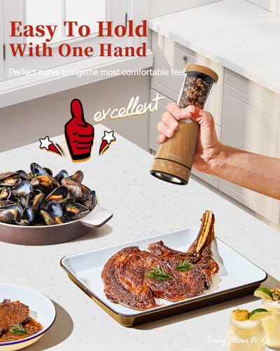 Electric Salt and Pepper Grinder Set with Storage Base, Stainless Steel Rechargeable Salt and Pepper Grinder Set with 4.5 oz Large Capacity, 1.8" Wide Mouth, Adjustable Coarseness, Ideal for Kitchen - color: Light Wood Grain