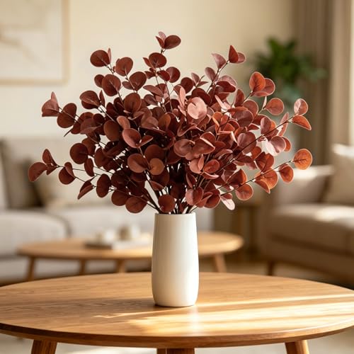 4PCS 22.2Inch Faux Eucalyptus Stems Plant leaves for Vase(Wine Red) | soft thin-styrofoam nice-touch natural look easy to adjust suitable for various vases without any maintenance - color: Deep Wine Red
