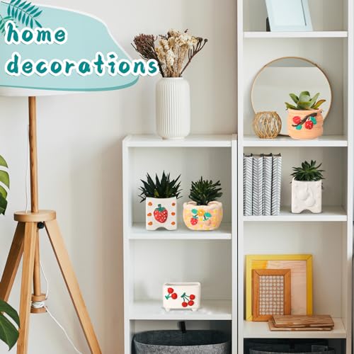 Hushee 12 Sets Ceramic Succulent Planters Paintable Succulent Plant Pots Small DIY Figurines Unpainted Pots with Drainage Hole Color Paints Paintbrushes Palettes - color: Fruit