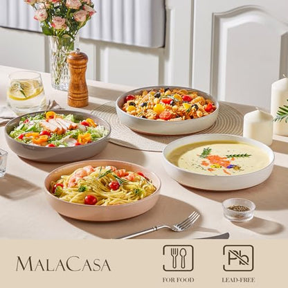 MALACASA 48 Oz Pasta Bowls Set of 4, Stoneware Dinner Bowls, Multicolor | Microwave and Dishwasher Safe, Chip-Resistant, For Pasta, Salad, Soup, Fruit, 9 Inch Wide, Stackable, Speckled Design - color: Multicolor