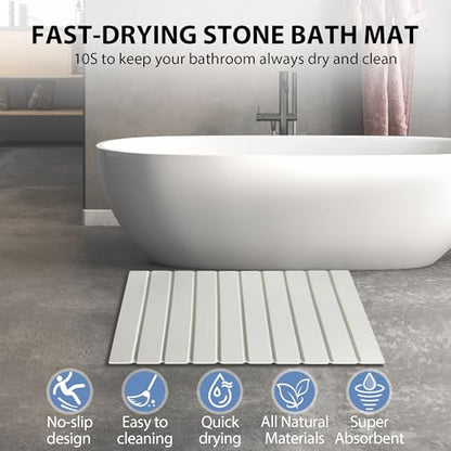 Foldable Stone Bath Mat Quick Drying Diatomaceous Earth Rubber Backing | 23.6 x 15.4 inch, Non-Slip Shower Mat, Super Absorbent, Easy to Clean, Bathroom Mat, Kitchen Rug, Water Absorbent Mat - color: White