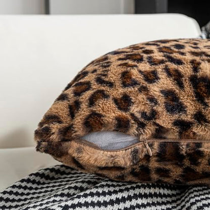 2 Packs Leopard Pillow Covers Furry 20x20 Inch Cheetah Print Pillow Faux Fur Pillow Covers Soft Plush Fluffy Cheetah Print Pillow Case 20"x20" - size: 20" x 20" (Pack of 2)