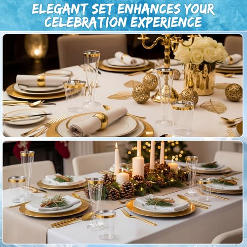 Gold Rim Party Cups Set, 48 Pack Disposable Plastic Drink Cups with Champagne Flutes, 24 Pcs 10oz Tumblers & 24 Pcs 4.5oz Toast Glasses, Cocktail Wedding ReceptionParty Supplies - color: Gold Rim