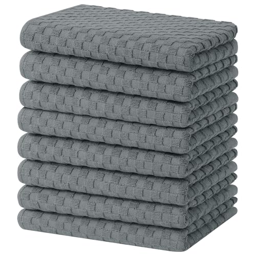 Homaxy 100% Cotton Terry Kitchen Towels(15" x 25", 8 Pack), Dark Grey | Soft and Super Absorbent Dish Towels, 380 GSM Reusable Tea Towel with Hanging Loop, Pineapple Grid Designed - color: Dark Grey, size: 15 x 25 - 8 Pack