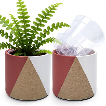 D'vine Dev 2-Pack Cachepot with Clear Pot, 6.5 in, Crimson Dune, 93-V-C-4 | Dual-Pot System, Root Visibility, Bottom Watering Support, Enhanced Drainage, Artistic Stoneware Design, Easy Plant Care - color: Crimson Dune, size: 6.5” Cachepot + 6“ Clear Grow