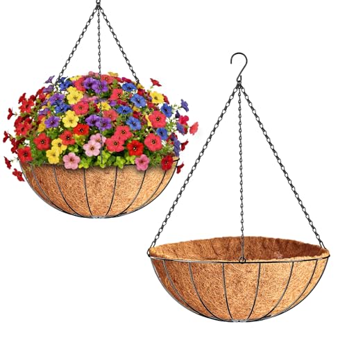 2 Pack 20 Inch Large Hanging Baskets for Plants Outdoor with Coconut Liners Replacement, Hanging planters Baskets with Natural Coco Liner for Outdoor Indoor Planters Flowers Vegetables - color: 2 Pack, size: 20 Inch