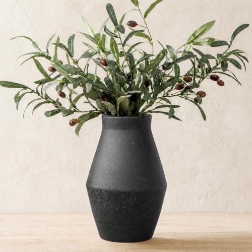 Black Ceramic Vase, 10 Inch | Farmhouse Decorative Pottery Flower Vase for Table, Living Room and Entryway Home Decor - color: Black, size: 10 inch