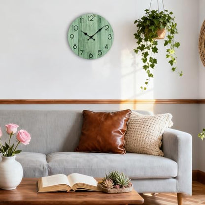 Wall Clock, Modern Wall Clocks Battery Operated, Silent Non Ticking Clock Decorative for Living Room, Office, Home, School (Light Green) - size: 12 Inch