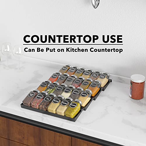 SpaceAid Spice Drawer Organizer with 24 Spice Jars, 386 Spice Labels, 4 Tier Seasoning Rack Tray Insert for Kitchen Drawers, 11.25" Wide x 17.5" Deep - size: 24 Jars, 11.25" Wide