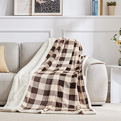 BEAUTEX Christmas Sherpa Fleece Twin Blanket Soft Warm Buffalo Plaid | Plush Blanket & Throw, Winter Cozy Fuzzy for Couch, Sofa, Bed (Brown, 60" x 80") - color: Brown, size: Twin-60"x80"
