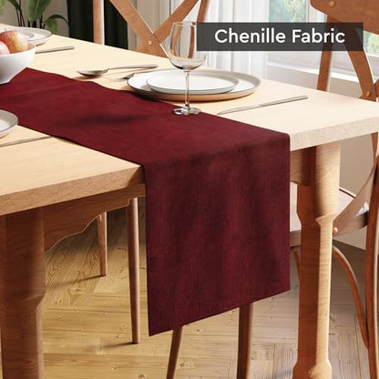 Encasa XO Table Runner 4 Seater, Soft Chenille 13"x59" | Maroon, Woven Rib Texture | Machine Washable | Colorfast & Shrink Resistant | Durable Polyester Yarns - color: Maroon, size: 13x59 in