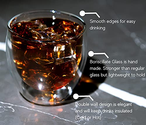 LEMONSODA Double Walled Glasses, 8.5 oz Set of 4 Clear Glass Coffee Mugs - color: 8.5oz