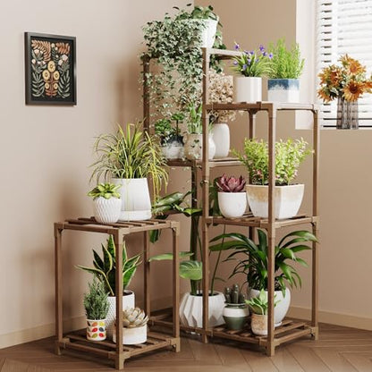 Bamworld Plant Stand Indoor Corner Plant Shelf Wood Plant Holder | for Multiple Plants Tall Flower Stands Plants Table Rack Garden Patio Lawn Window 03H, Brown