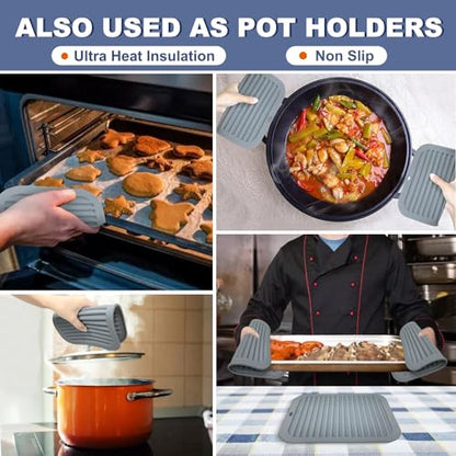 Walfos Silicone Trivets for Hot Pots and Pans - Heat Resistant Hot Pads for Kitchen Counter- 4 Pcs Multi-Purpose & Versatile Trivet Mat - Long-Lasting & Flexible Silicone Hot Pad（Gray） - style: 9x12in, 4 Gray Rectangle