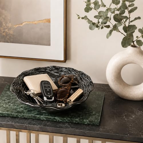 Decorative Bowl, 8" Black Ceramic Decor for Coffee Table & Entryway | Modern Home Decor, Tabletop Bowl