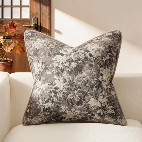 Kevin Textile Neutral Vintage Floral 18x18 Inch Pillow Cover 1 Pack, Grey | Soft Neutral Retro Flowers Embroidered Texture Lumbar Pillow Cover Accent Decorative Pillowcase for Couch Sofa Chair Bed - color: Grey, size: 18" x 18" (Pack of 1)