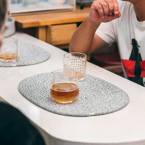 13-Piece Oval Cotton Rope Placemat Set, Coasters, Heather Gray | 16 x 12 inch, machine washable, thick woven construction, everyday heat protection - color: Heather Gray, size: 16*12 Plus 6 coasters