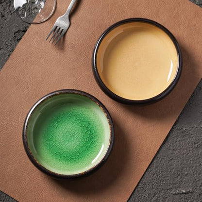 Uaral Japanese Salad Plate,Plates and Bowls Set,Stoneware Dish Set,Appetizer Plates Set of 4,5.5inch,14oz(Crack Green) - color: Crack Green
