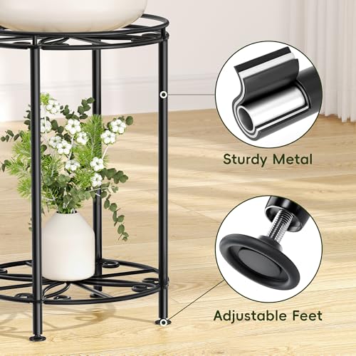 Plant Stand 2-Tier 10.2in Width 16.4in Tall Flower Pot Rack Small Plant Table Metal For Indoor Outdoor