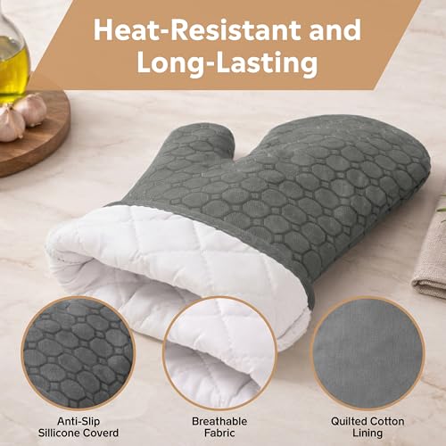 Pot Holders Set, 6 Piece Kitchen Oven Mitts & Towels Set | 2 Pot Holders, 2 Oven Mitts, 2 Dish Towels, Heat Resistant up to 500°F, Ideal for Cooking & Baking - color: 2 Pot Holders, 2 Mitts, 2 Towels
