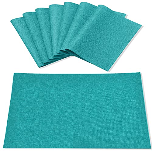 Cloth Placemats Set of 8, Linen Type Fabric Placemats Machine Washable Heat Resistant Placemats Wrinkle Free Thick Polyester Kitchen Place Mats for Dining Table (Teal Blue) - color: Teal Blue, size: Placemats 12'' x 18'', Set of 8