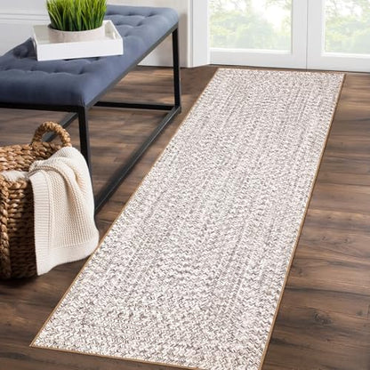 ROYHOME Runner Rug Print Braided Hallway Runner Washable Entryway Rug | Stain Resistant Non-Slip Area Rug Farmhouse Solid Printed Textured Carpet for Bedroom Laundry Kitchen, Beige/Grey, 2' x 6' - color: Beige/Grey, size: 2' x 6' (Rectangular)