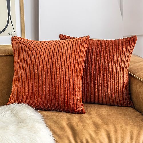 UGASA Fall Decor Super Soft Striped Corduroy Pillow Covers Large Throw Pillow Sham Cushion Cover Living Room, 2 Pcs, 16" x 16" (40cm), Burnt Brick - color: Burnt Brick, size: 16" x 16" (Pack of 2)