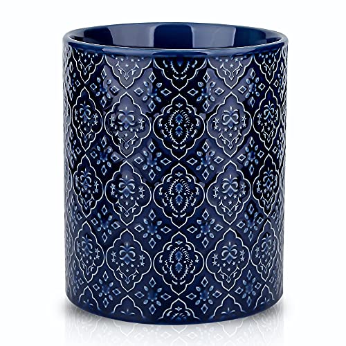 KOOV Kitchen Utensil Holder, Large Utensil Holders for Countertop, 6 x 7 Inches Ceramic Utensil Crock, Deep and Stable, Cooking Utensil Holder, Embossed Pattern (BLue) - color: BLue